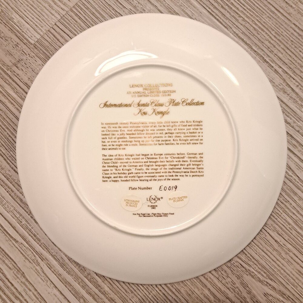 Vintage Lenox international Santa Claus Series 1992 KRIS KRINGLE Christmas Plate - Picture 5 of 7